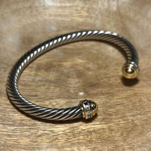 David Yurman Sterling Silver & 18K Gold Diamond Cuff Bracelet